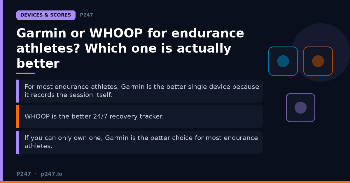 Garmin versus WHOOP for endurance athletes — session-first training computer compared with a 24/7 recovery tracker